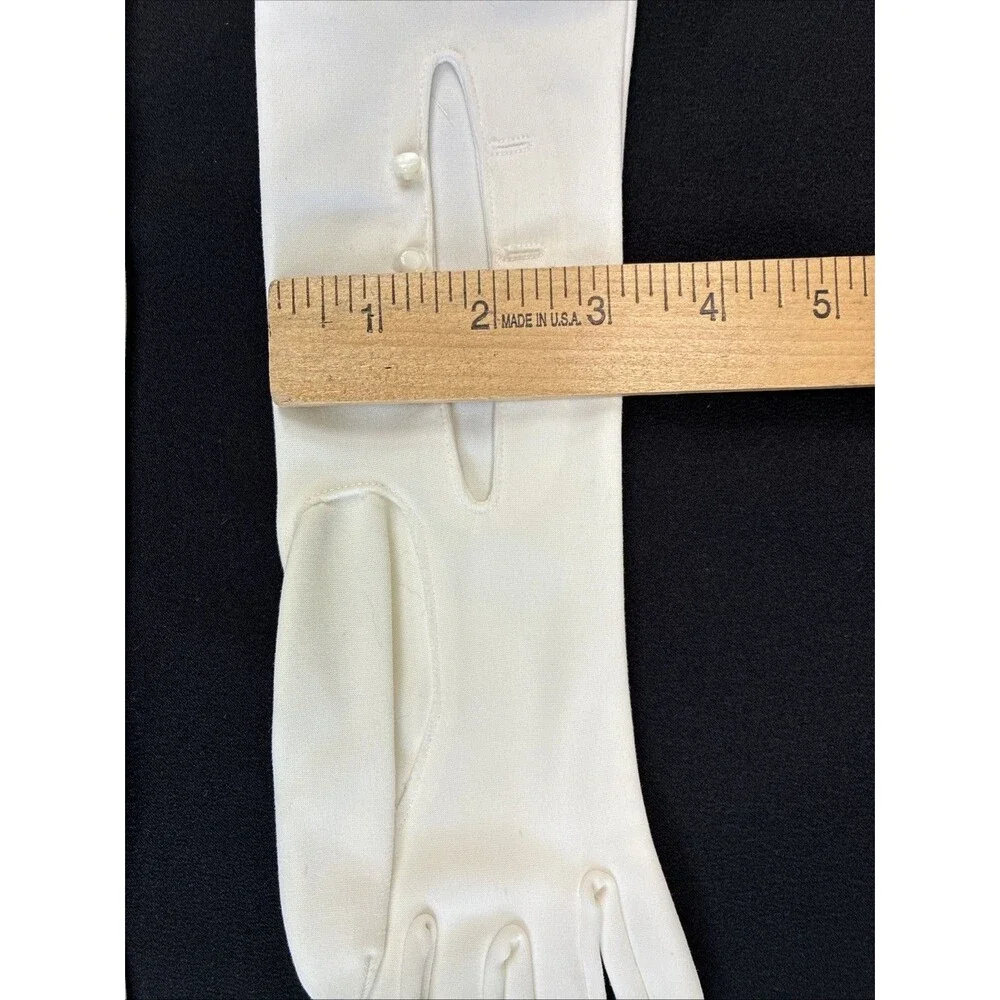 Vintage 50s Ivory Opera Length Gloves Button Evening Prom Cosplay Coquette Flaws